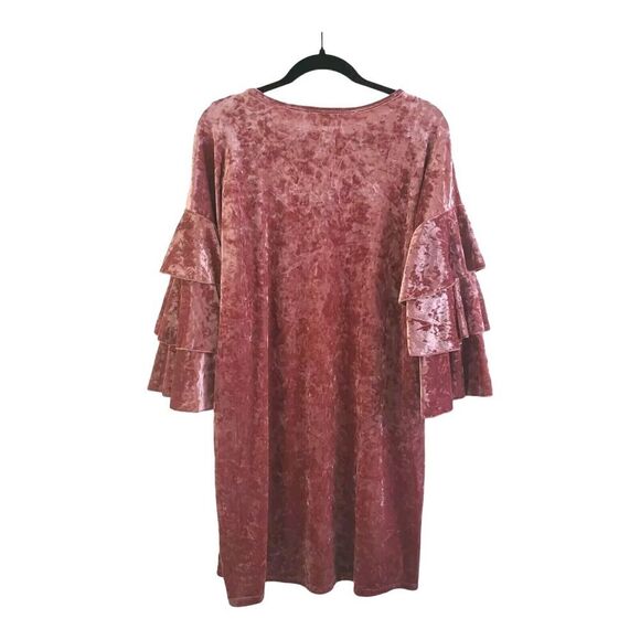Kim And Cami USA Pink Crushed Velvet Dress Womens L Romantic Ruffle *tiny Flaw* - Picture 13 of 13